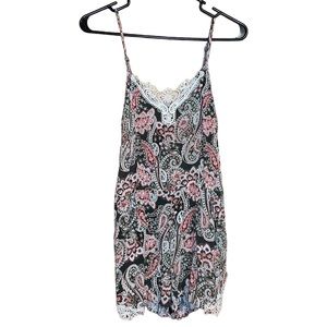 Boom Boom Jeans Paisley Lace Trim Romper - Black and Pink